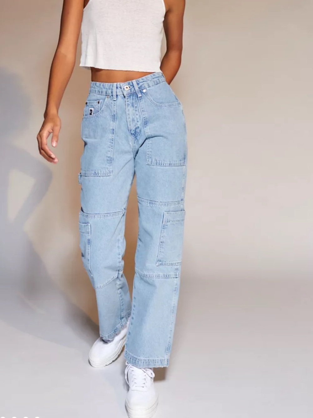 Ragged Priest Urban Outfitters Light Blue Patchwork Straight-Leg Jeans 24”